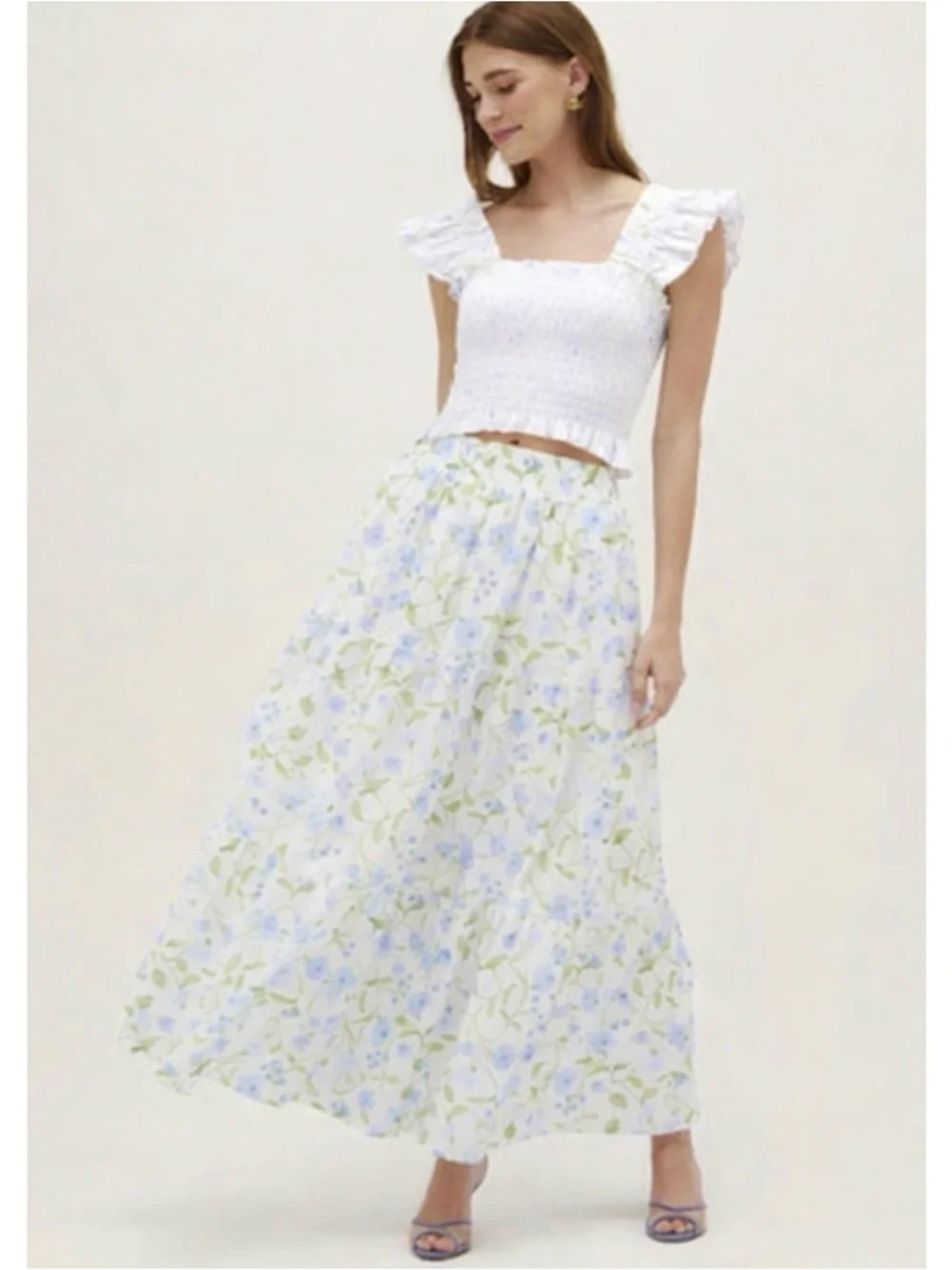 HILL HOUSE | NWT The Florence Nap Skirt in Blue/Green Peony Bouquet, Size Small - Picture 1 of 9